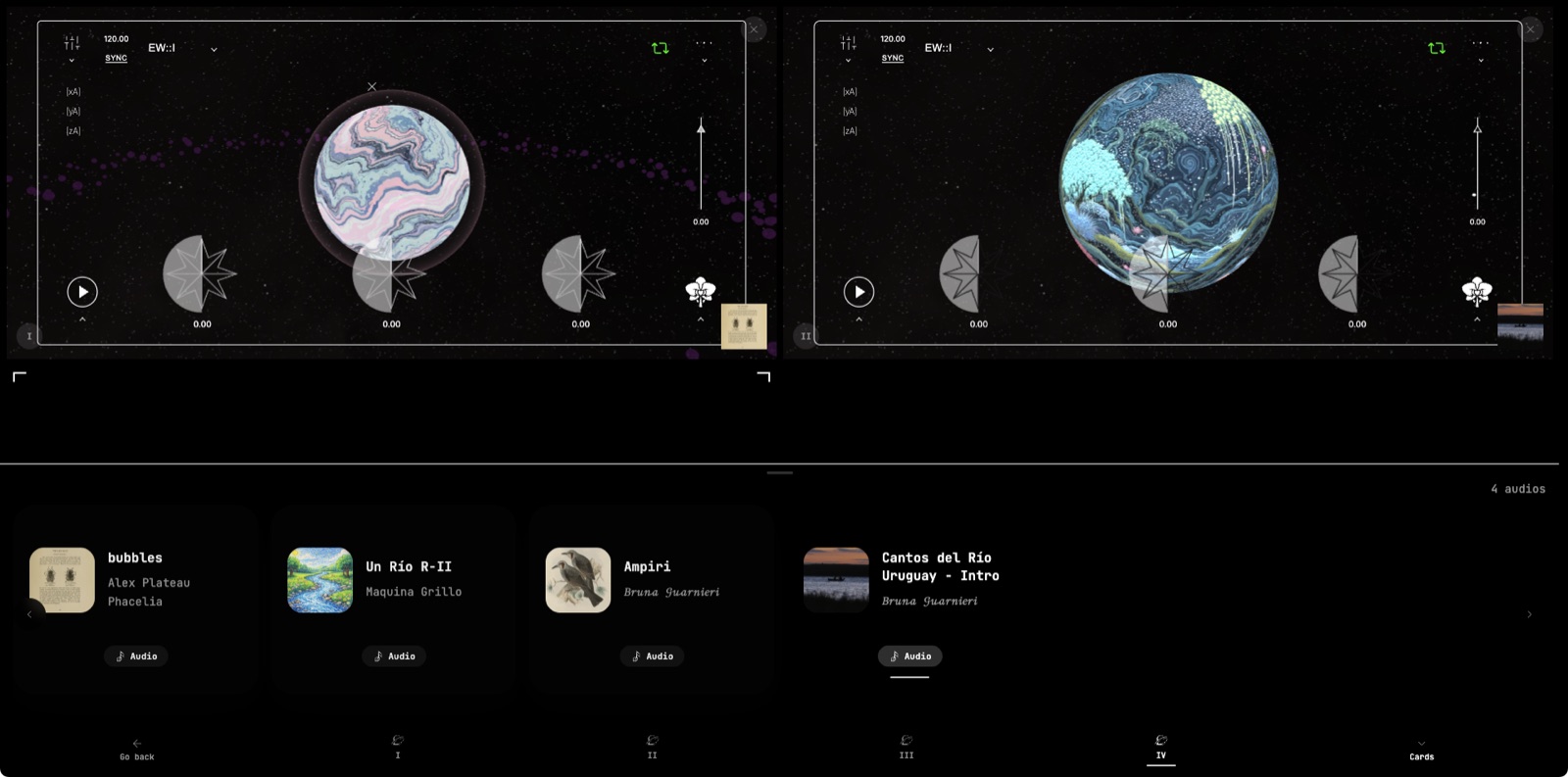 A mixed collection playing two worlds side by side, its audios underneath.