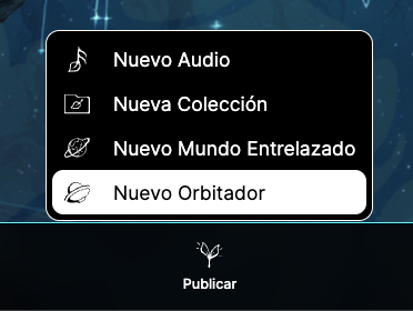 El menú Publicar con Nuevo Orbitador.