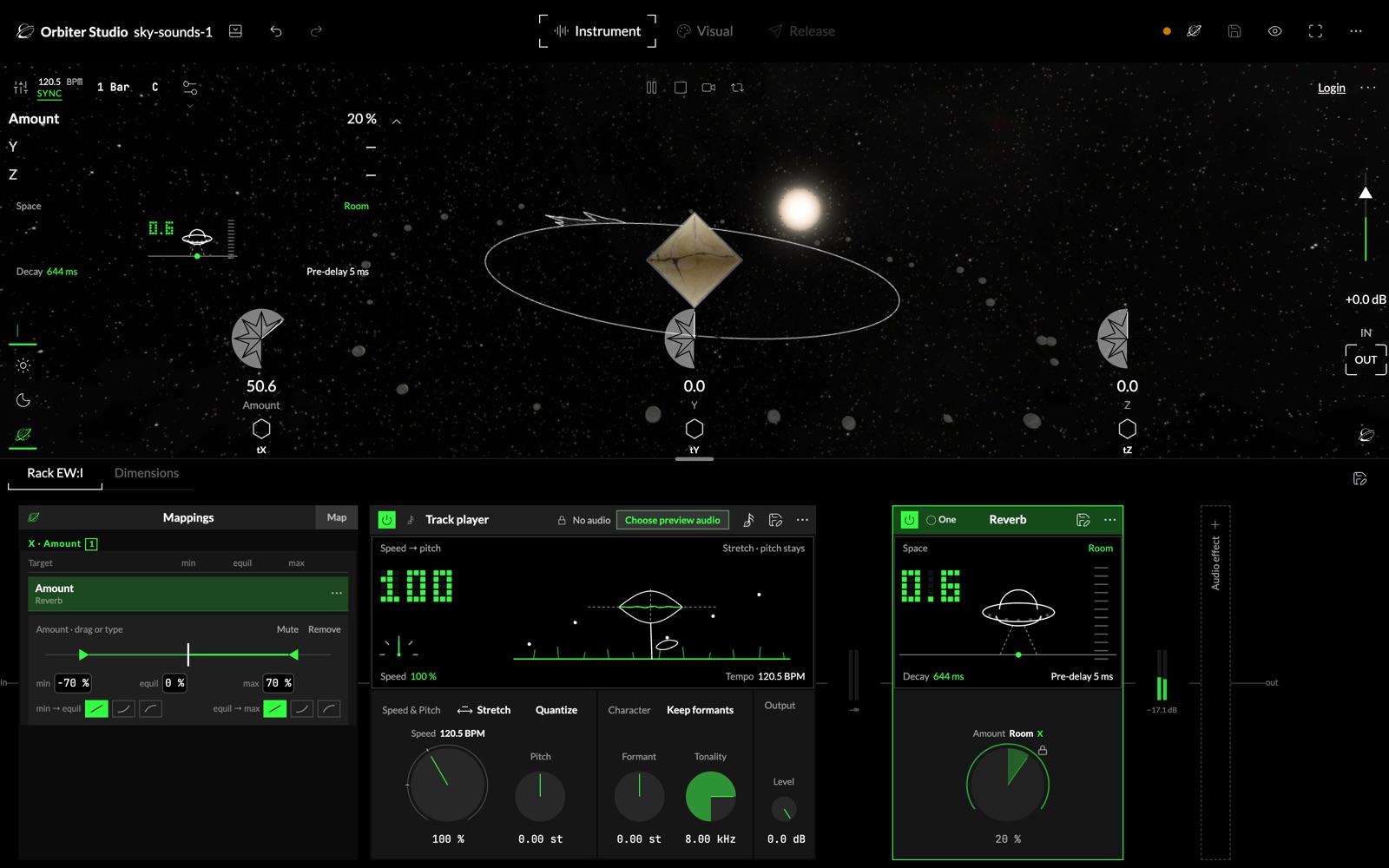 Tocando: X en 50.6 ha llevado el Amount de la One Reverb a 20 %, Room.